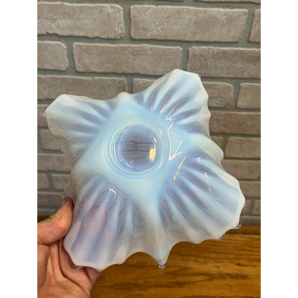 Vintage Fostoria Glass Bowl Heirloom White Opalescent Crinkle Handkerchief Dish