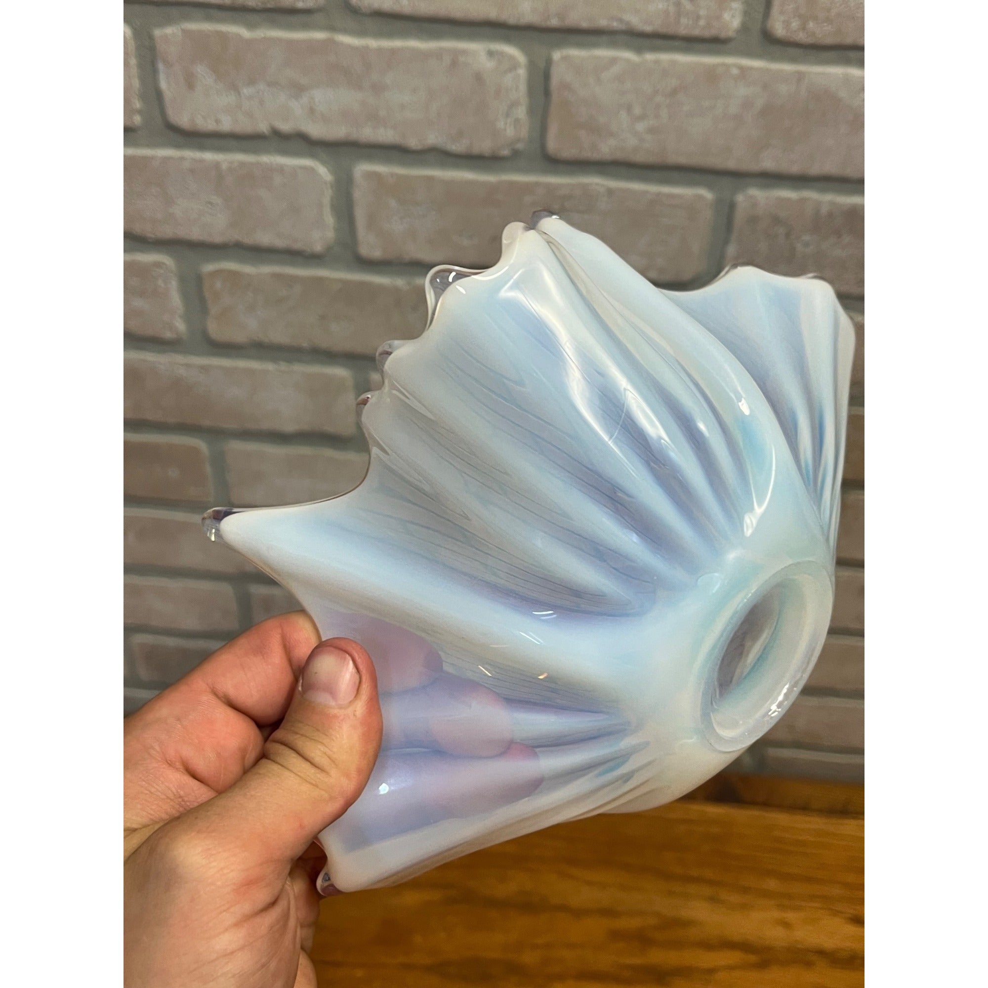 Vintage Fostoria Glass Bowl Heirloom White Opalescent Crinkle Handkerchief Dish
