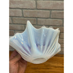 Vintage Fostoria Glass Bowl Heirloom White Opalescent Crinkle Handkerchief Dish