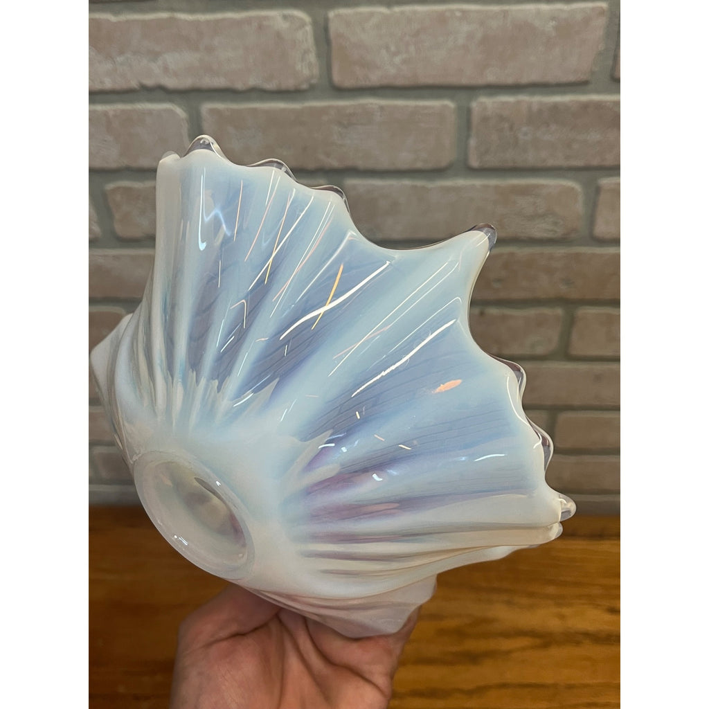 Vintage Fostoria Glass Bowl Heirloom White Opalescent Crinkle Handkerchief Dish