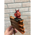 RARE Antique Halloween German Devil Head Ratcheting Wooden Noisemaker Crepe