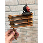 RARE Antique Halloween German Devil Head Ratcheting Wooden Noisemaker Crepe