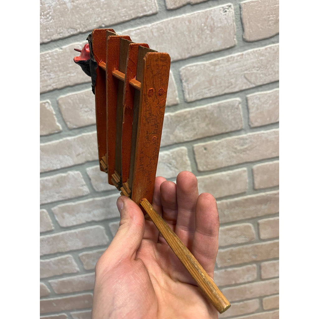 RARE Antique Halloween German Devil Head Ratcheting Wooden Noisemaker Crepe