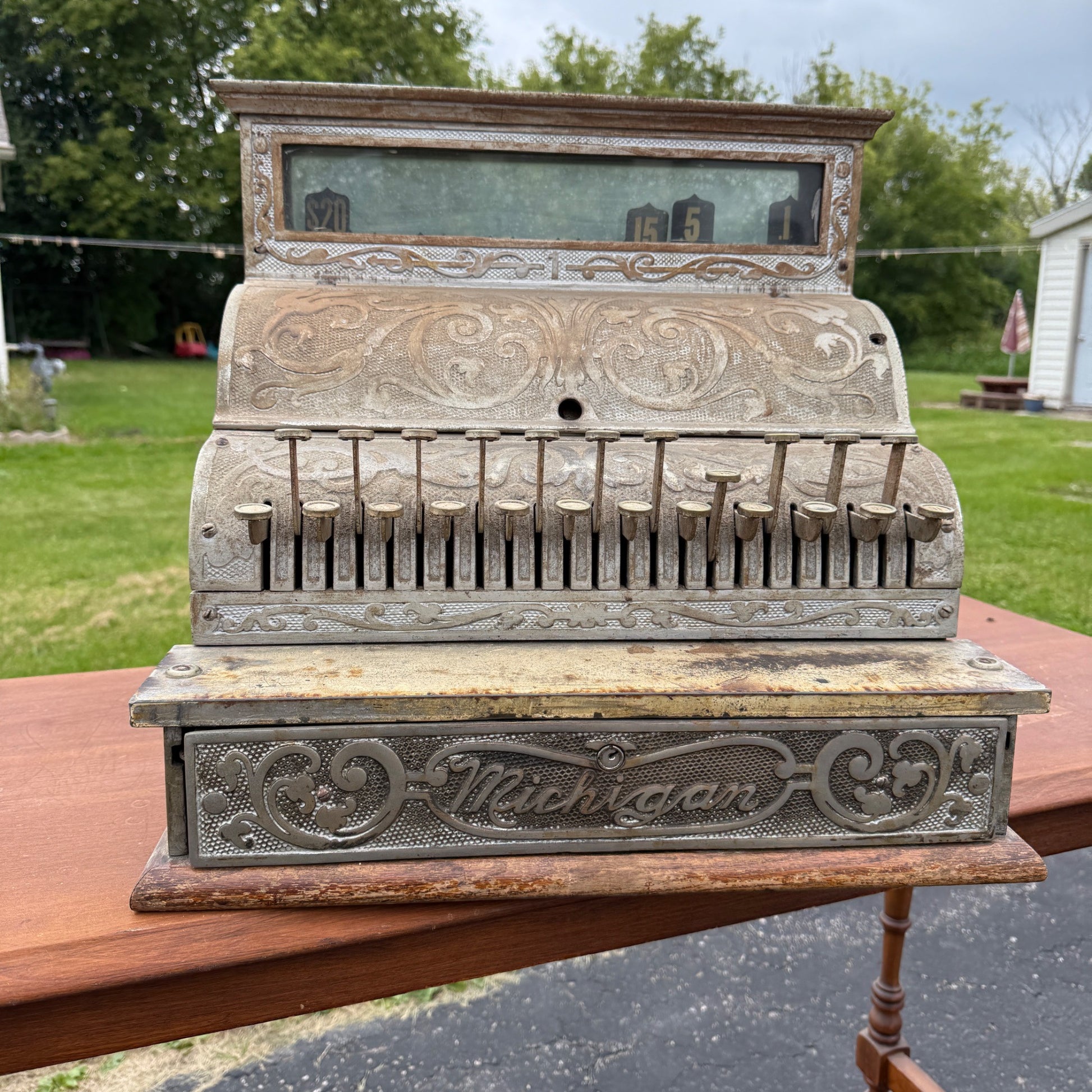 Antique Michigan Brand Nickel-Plated Brass Cash Register General Store