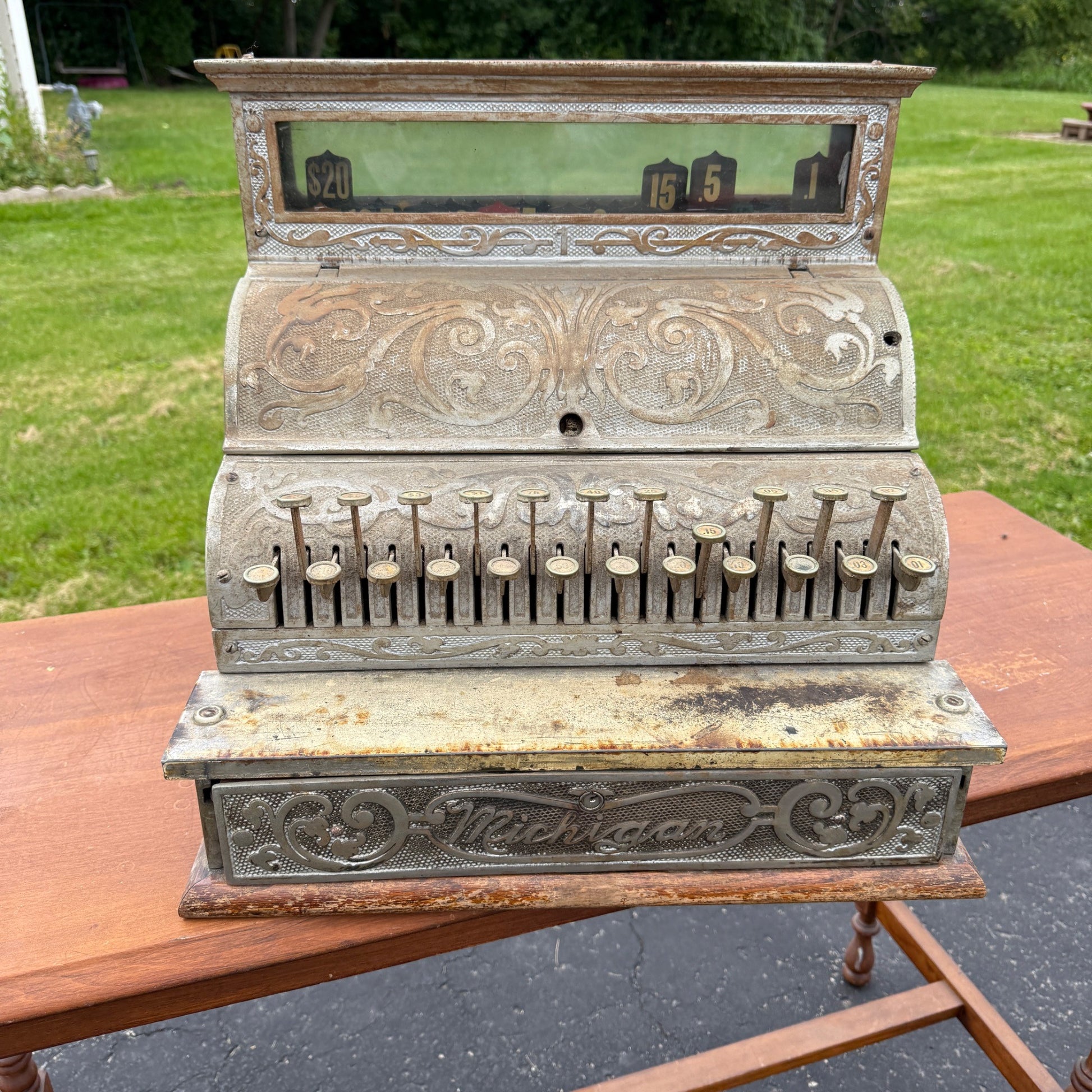 Antique Michigan Brand Nickel-Plated Brass Cash Register General Store