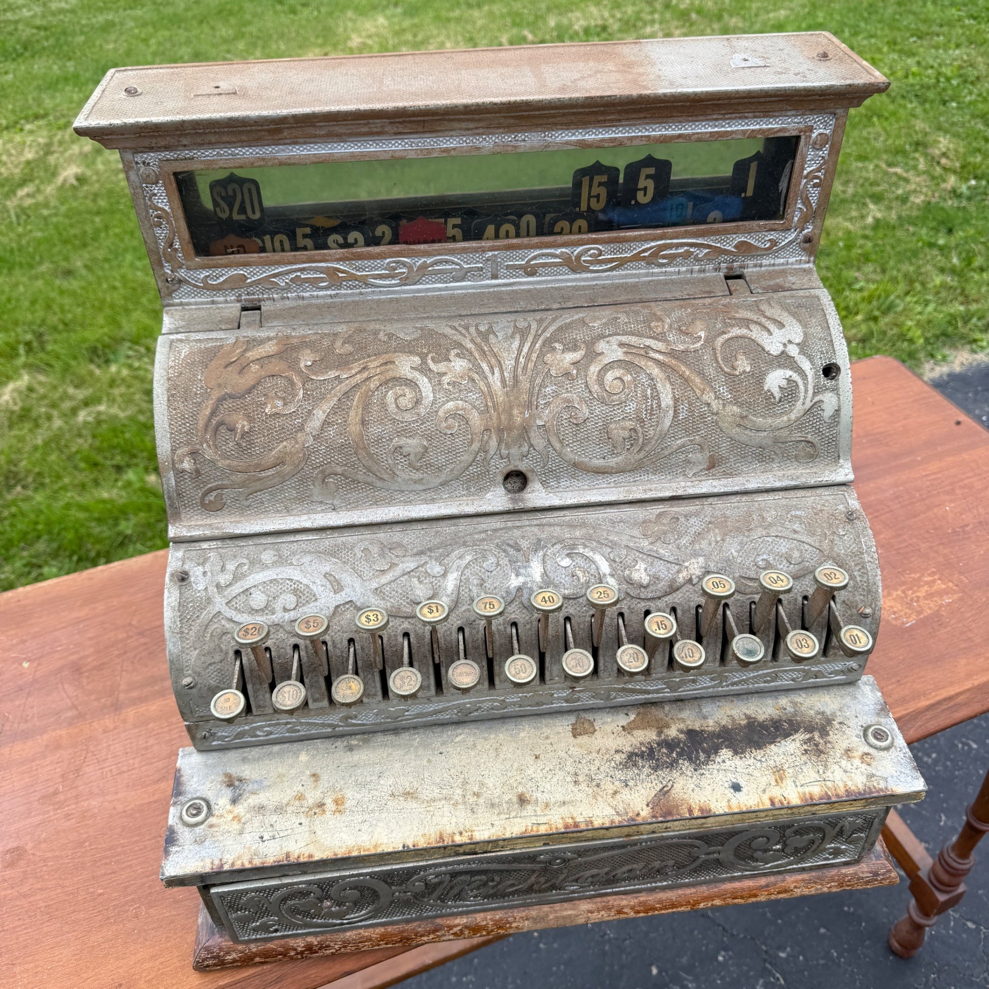 Antique Michigan Brand Nickel-Plated Brass Cash Register General Store