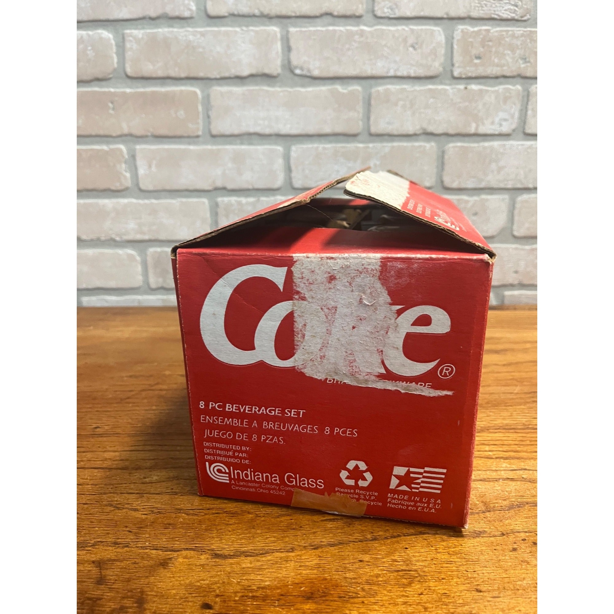 Vintage Indiana Glass 1995 Sun Drinking Bottle Coca-Cola Set 8 Glasses w/ Box