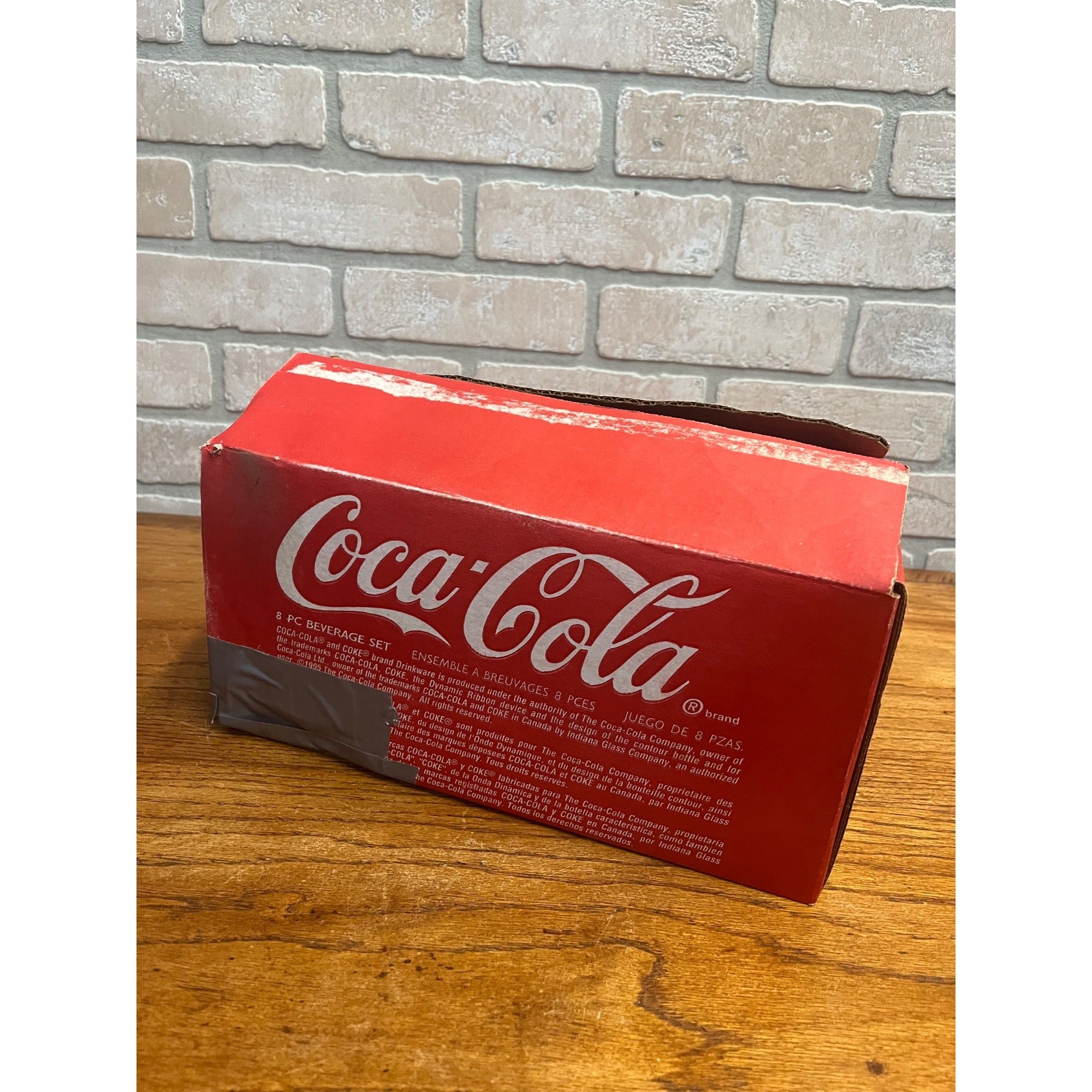 Vintage Indiana Glass 1995 Sun Drinking Bottle Coca-Cola Set 8 Glasses w/ Box