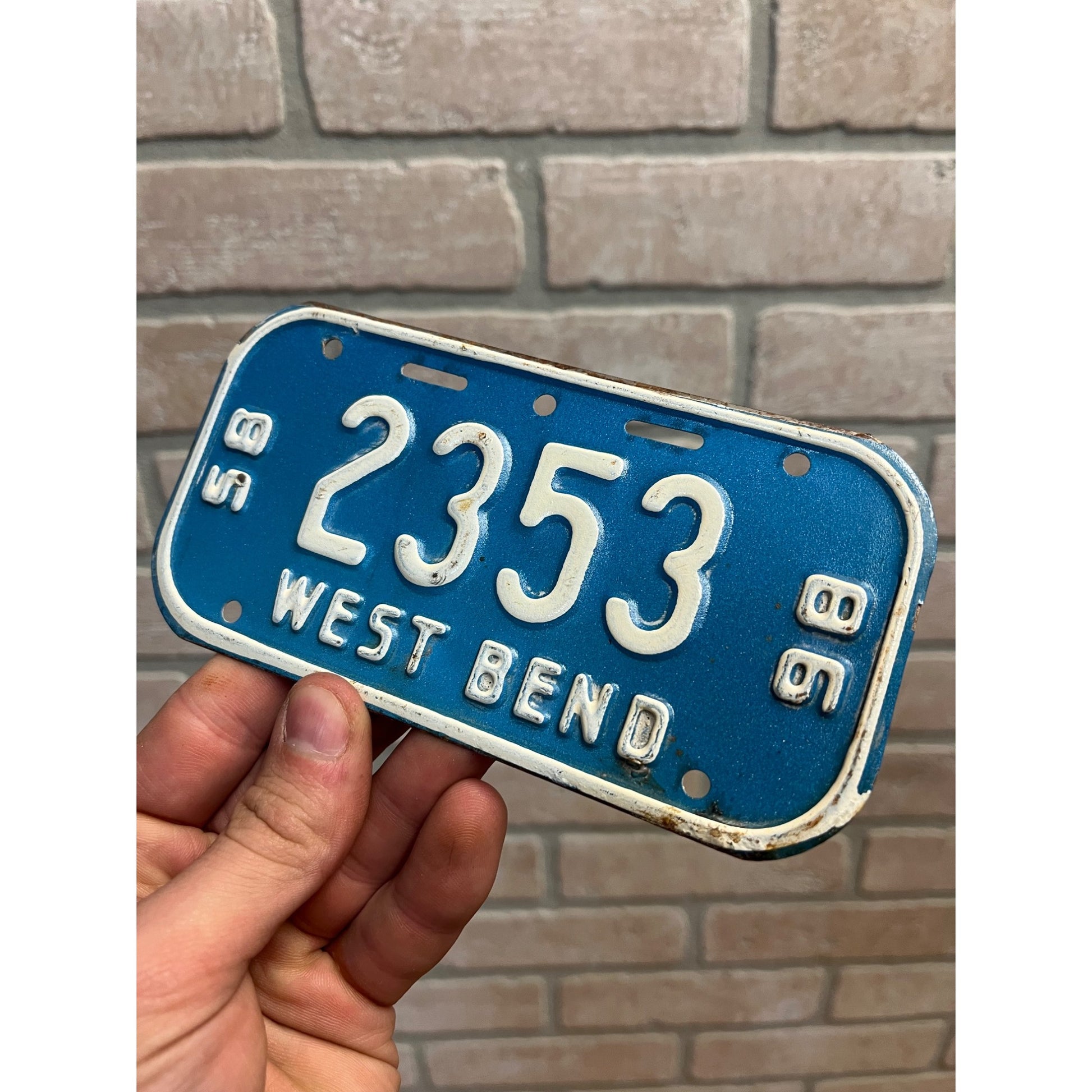 Vintage Wisconsin Bicycle Bike License Plate Embossed West Bend 1985-1986