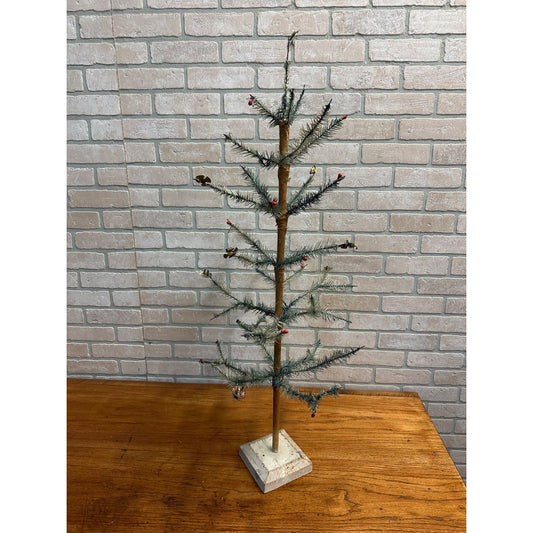 Original 19th c. Antique German 40" Christmas Feather Tree Wood Base 1800s
