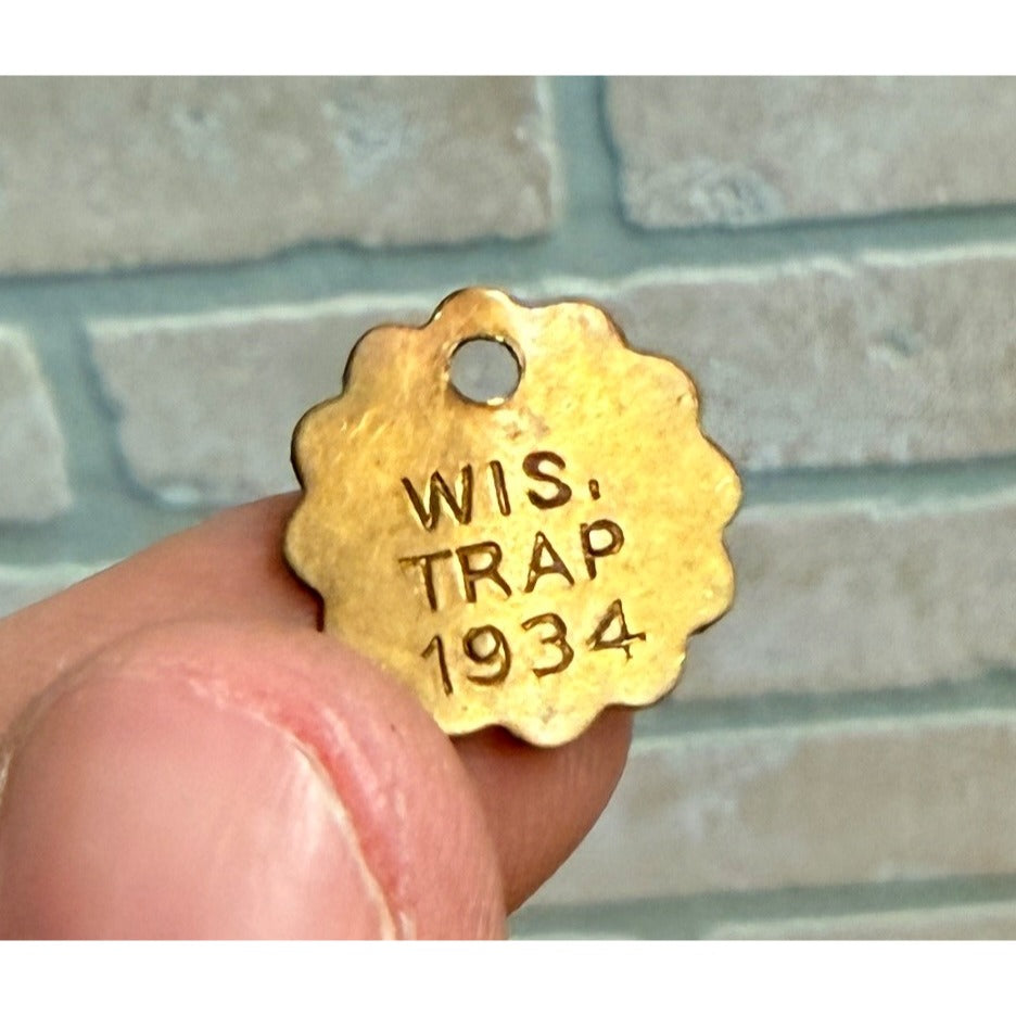 Vintage 1934 Wisconsin Trap Tag Trapping Hunting License