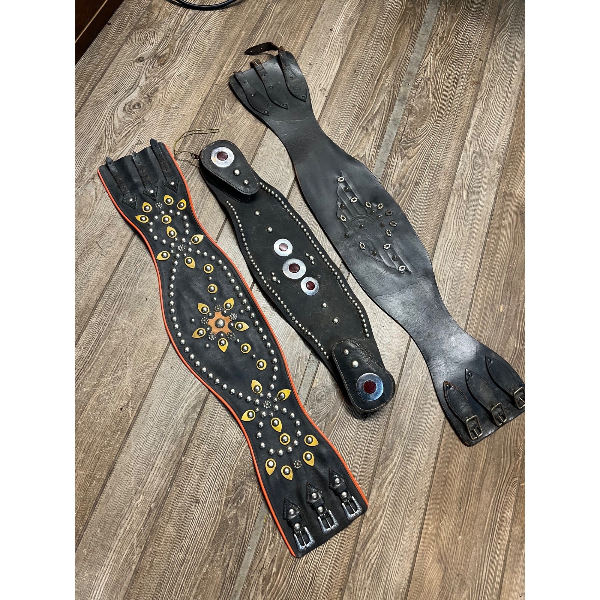 Original Vintage 1930s Leather Motorcycle Kidney Belts Folk Art Americana Garage