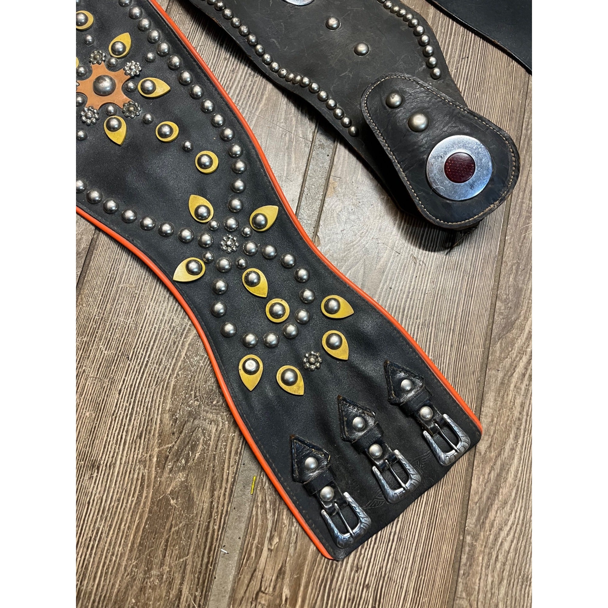 Original Vintage 1930s Leather Motorcycle Kidney Belts Folk Art Americana Garage