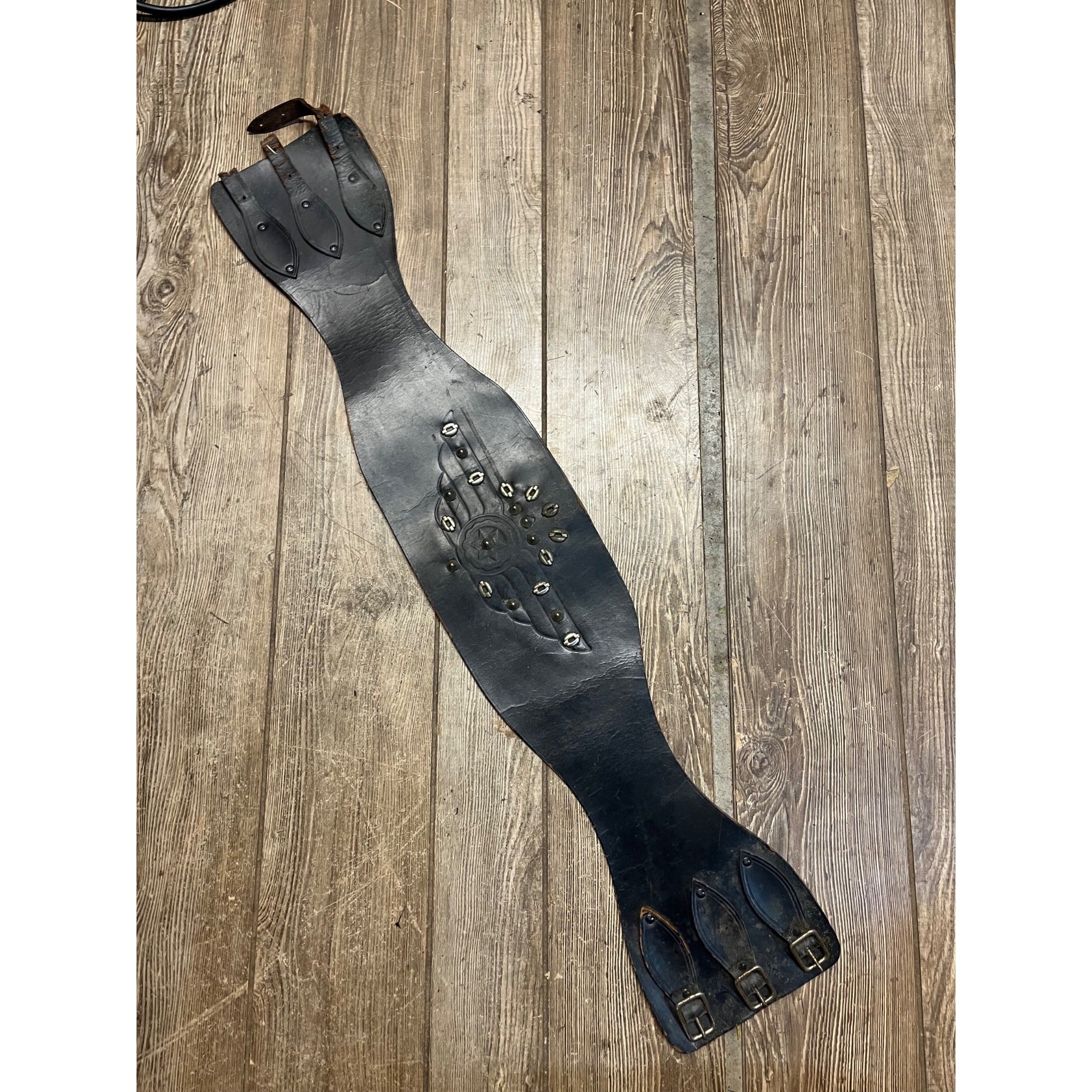 Original Vintage 1930s Leather Motorcycle Kidney Belts Folk Art Americana Garage