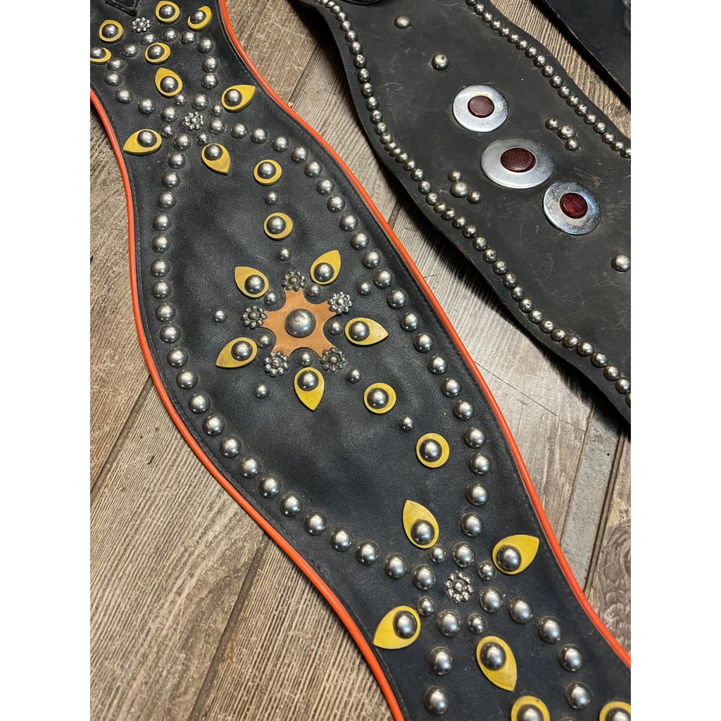 Original Vintage 1930s Leather Motorcycle Kidney Belts Folk Art Americana Garage