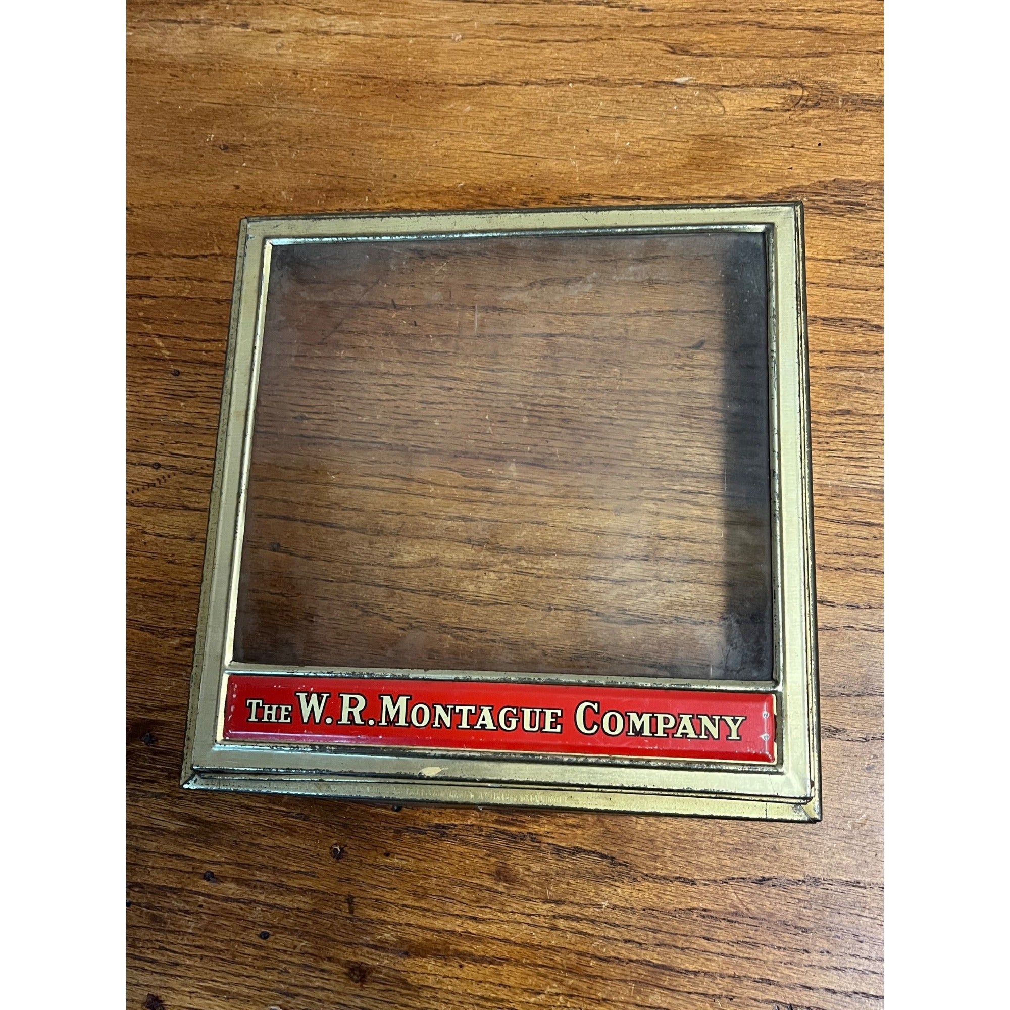 Vintage W.R. Montague Bakery Biscuits Cookies Glass Metal Box Lid Store Display