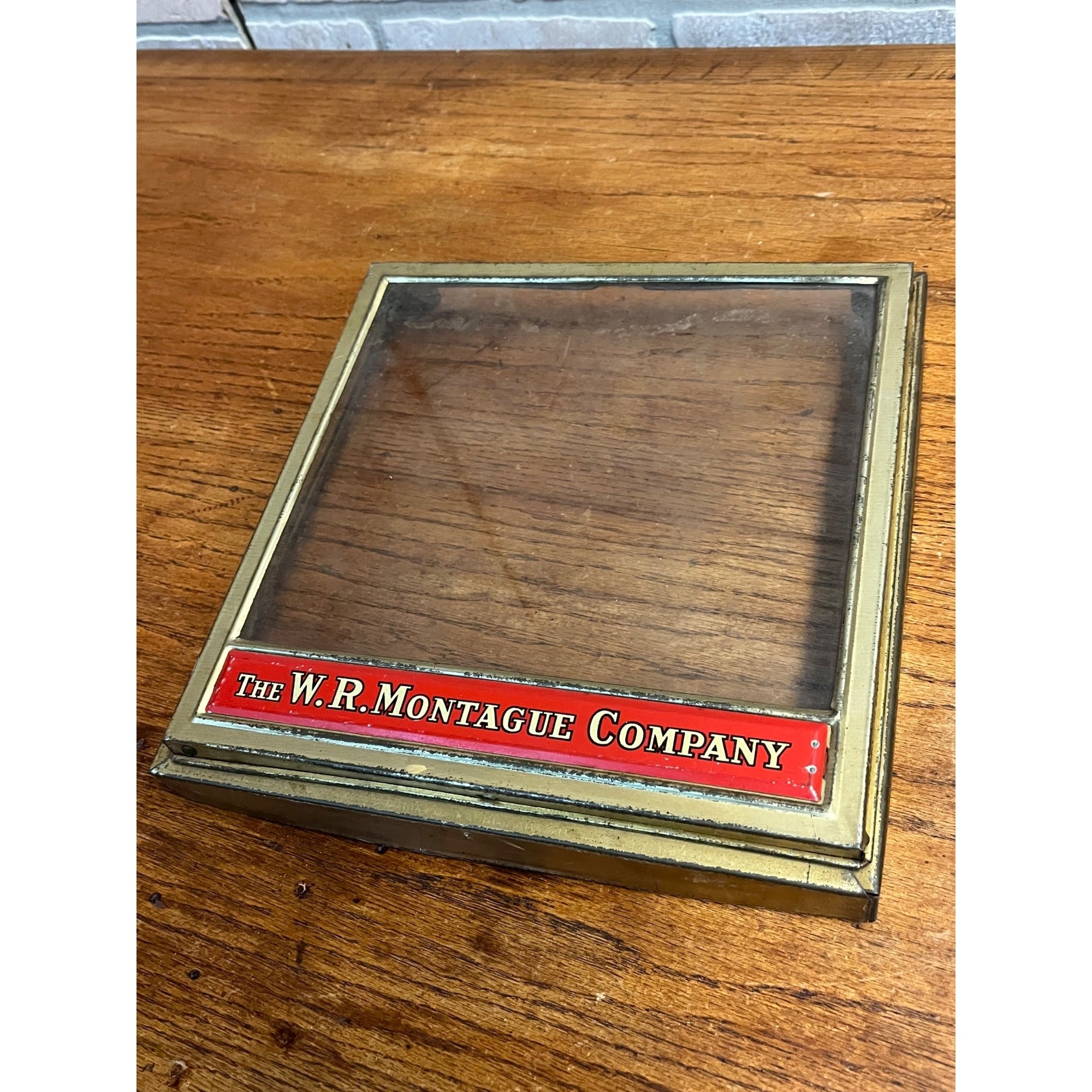 Vintage W.R. Montague Bakery Biscuits Cookies Glass Metal Box Lid Store Display