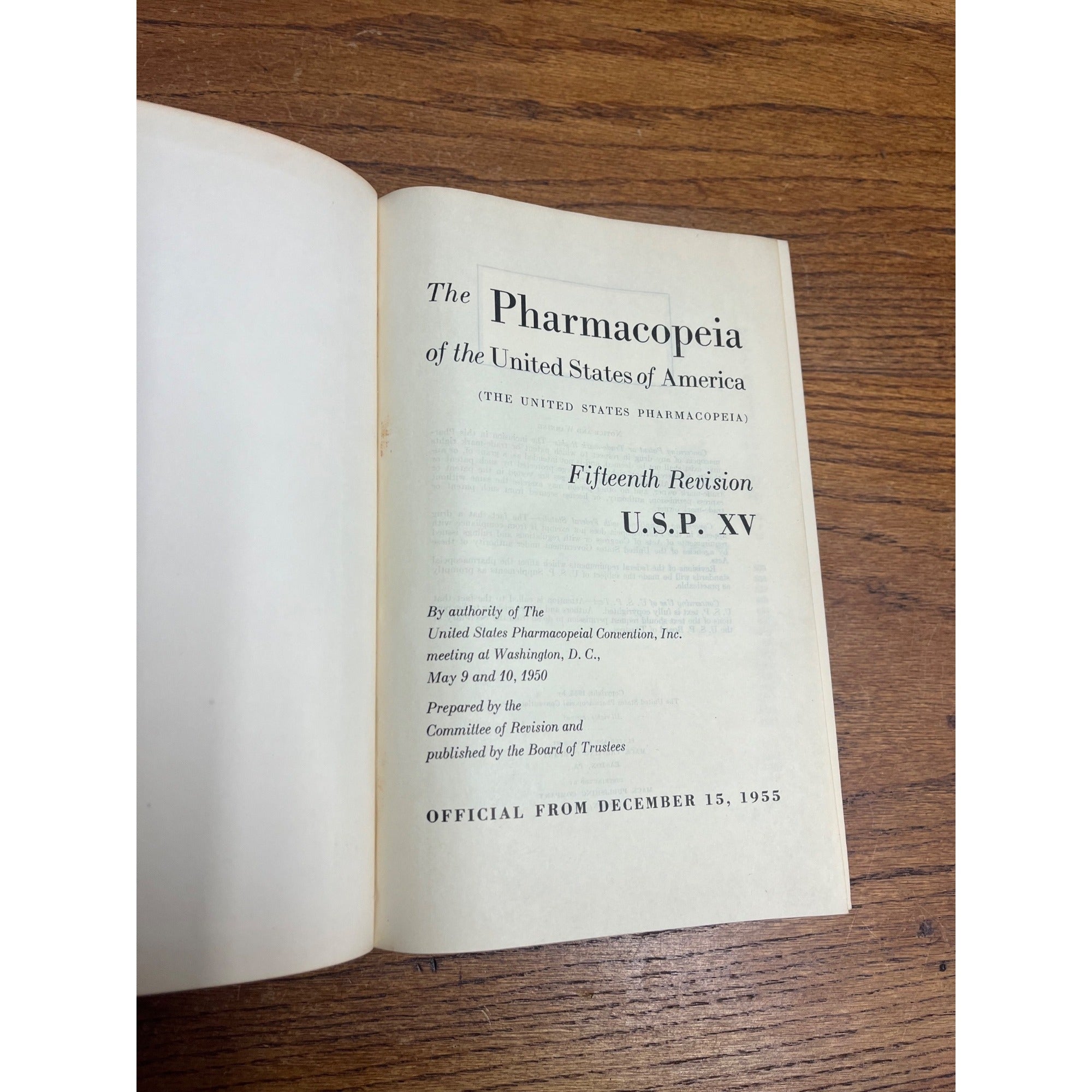 1955 Pharmacopeia of United States 15th Revision Pharmacy Hardcover