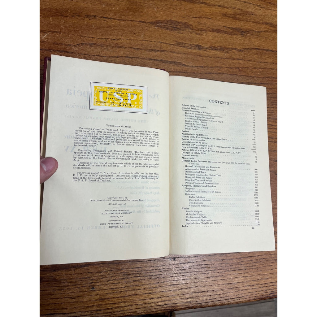 1955 Pharmacopeia of United States 15th Revision Pharmacy Hardcover