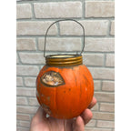 Vintage 1920s Halloween Glass Jack O Lantern JOL Candy Container FULL