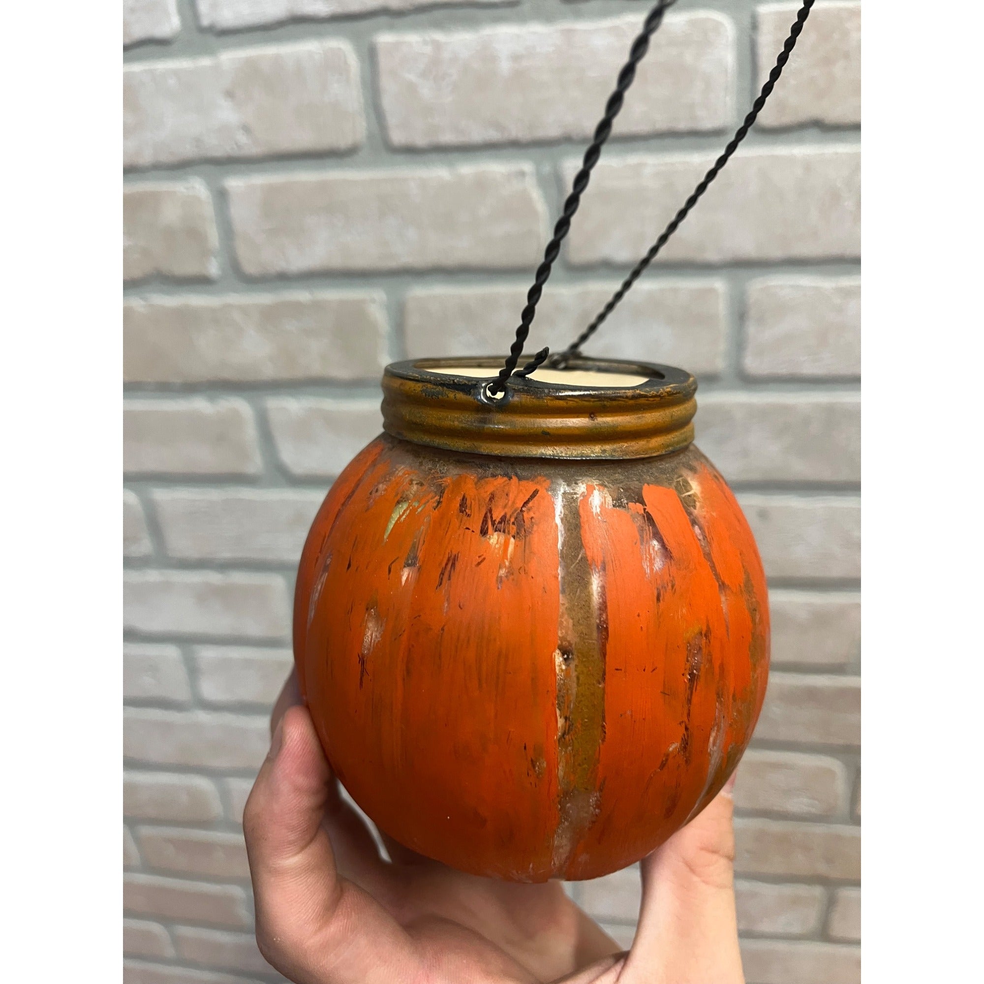 Vintage 1920s Halloween Glass Jack O Lantern JOL Candy Container FULL