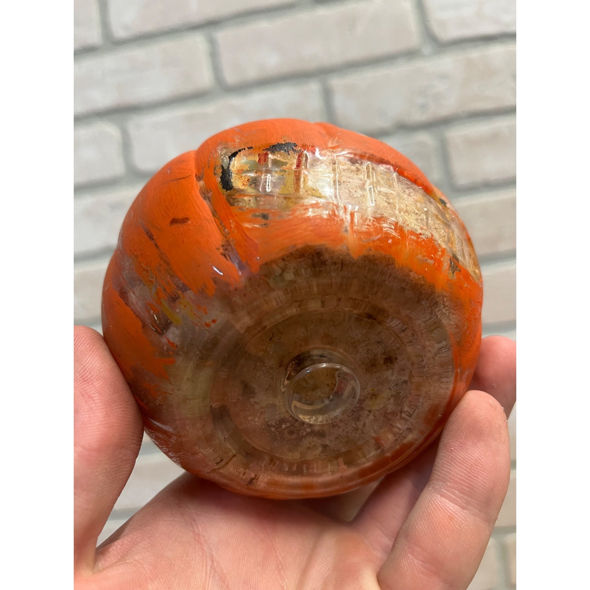 Vintage 1920s Halloween Glass Jack O Lantern JOL Candy Container FULL
