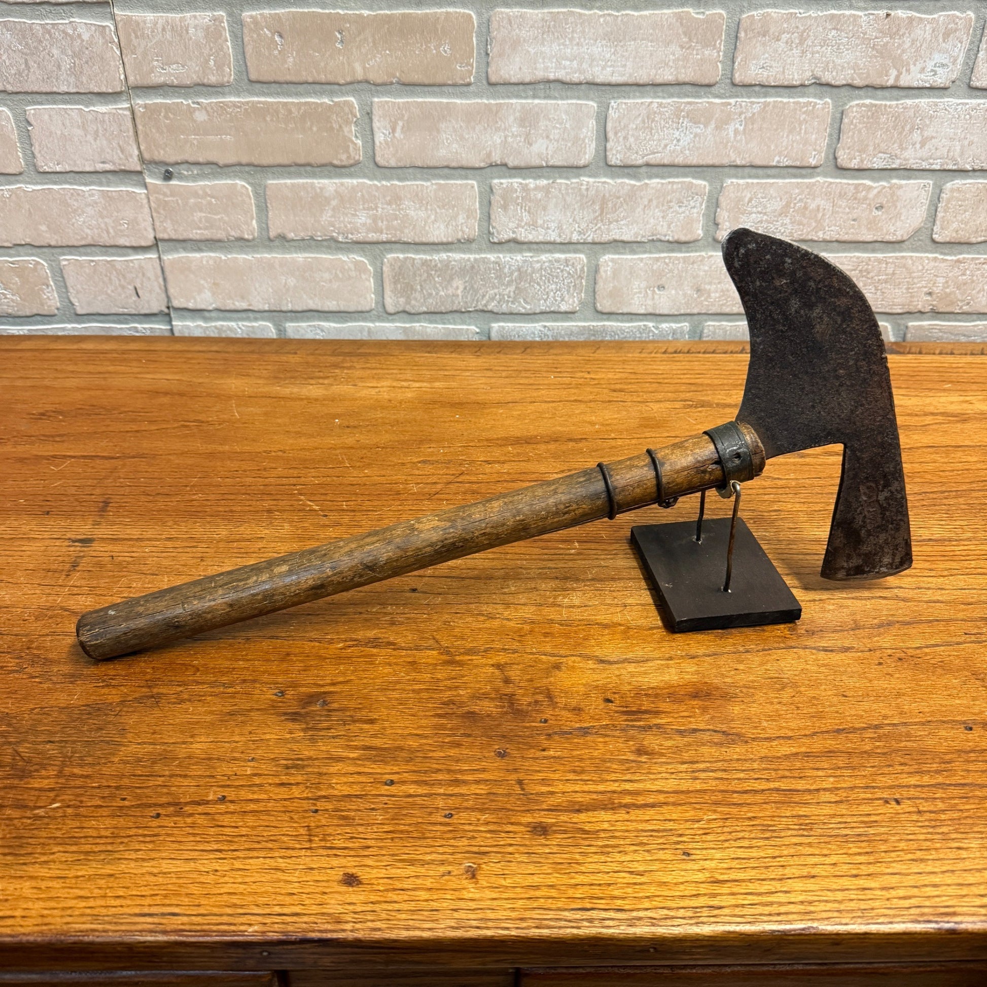 Original Antique 17th Century European Forged Iron Axe w/ Wood Handle