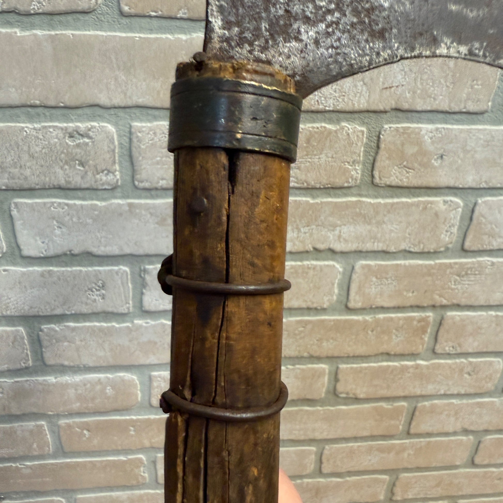 Original Antique 17th Century European Forged Iron Axe w/ Wood Handle