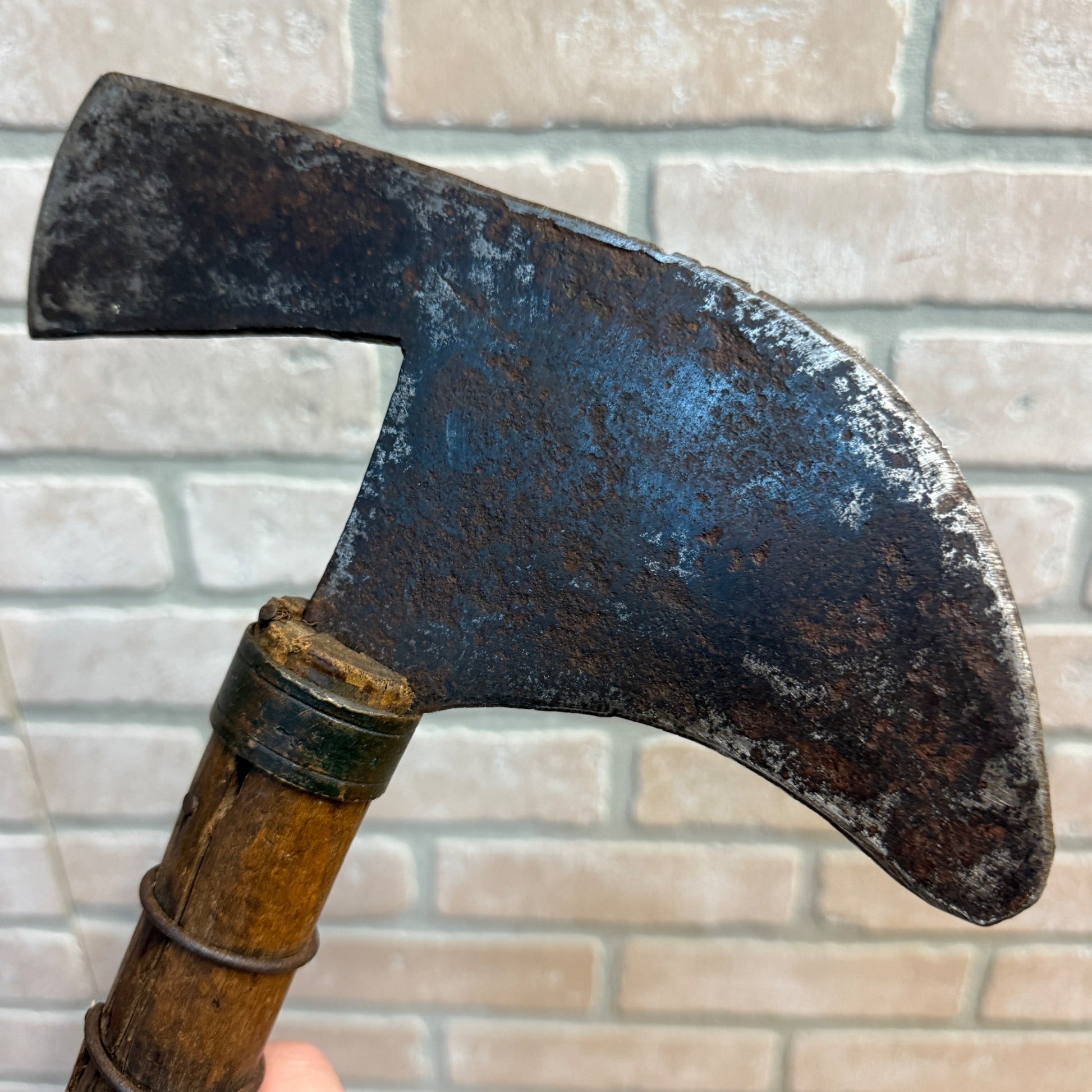 Original Antique 17th Century European Forged Iron Axe w/ Wood Handle