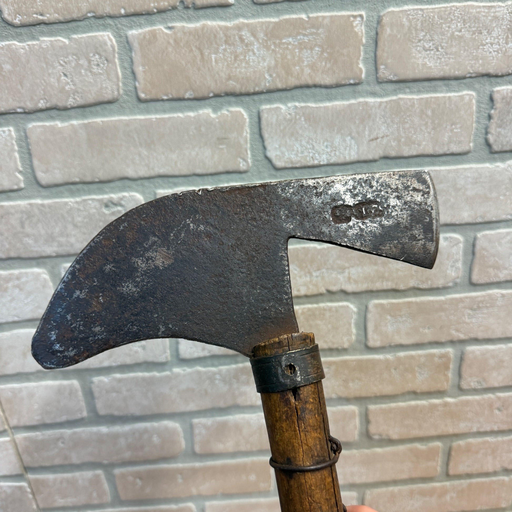 Original Antique 17th Century European Forged Iron Axe w/ Wood Handle