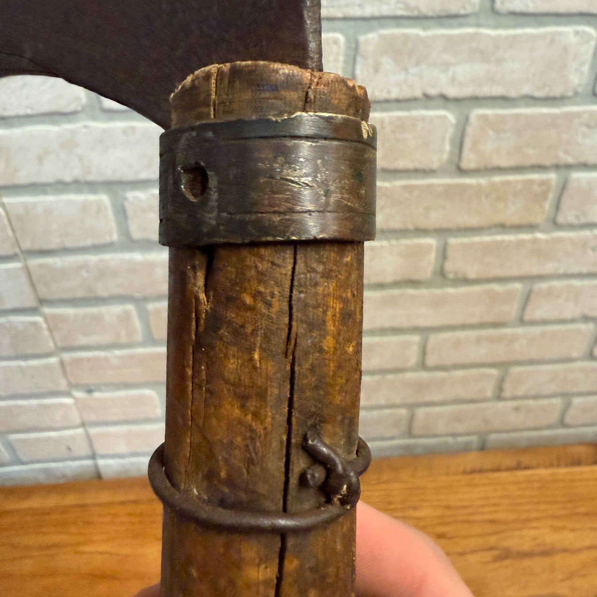 Original Antique 17th Century European Forged Iron Axe w/ Wood Handle