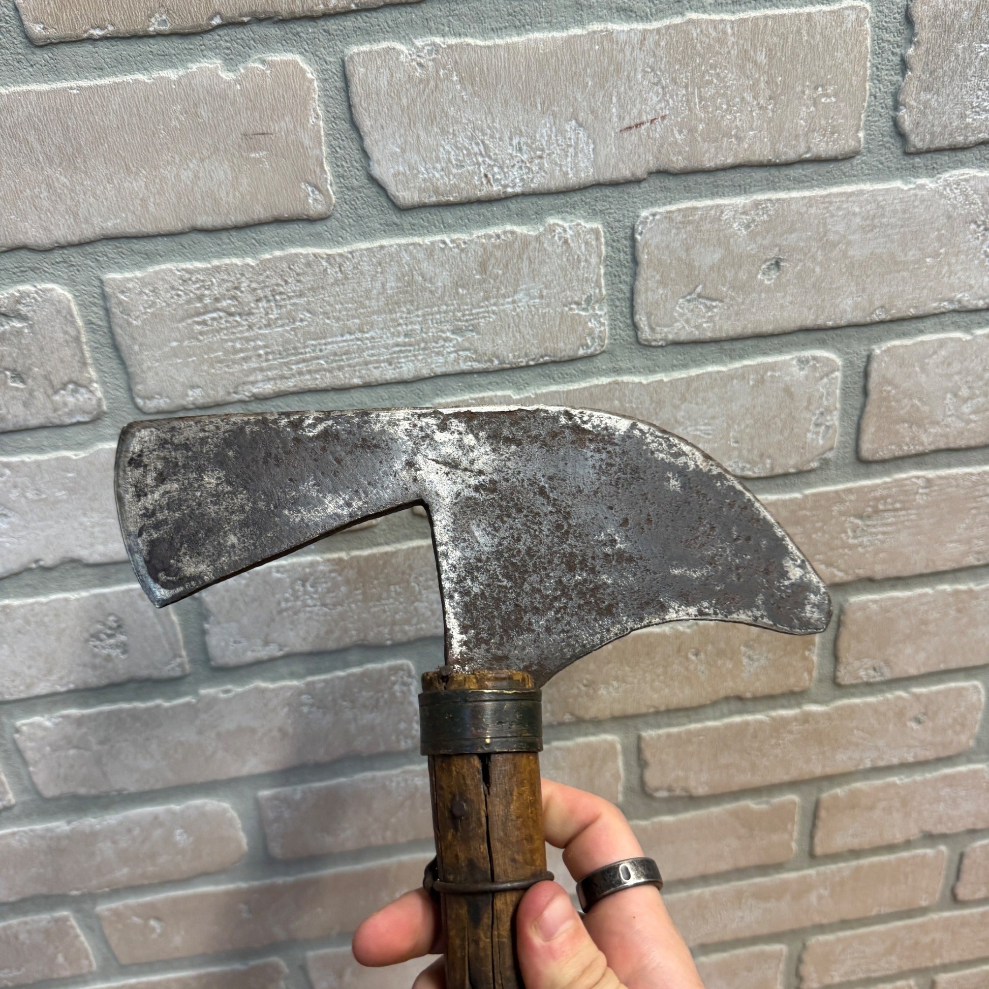 Original Antique 17th Century European Forged Iron Axe w/ Wood Handle