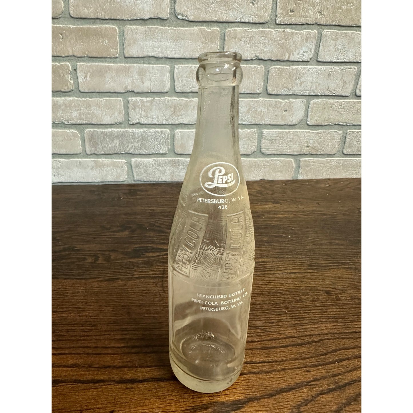 Vintage 1950s Pepsi Cola 12oz Glass Red White Soda Bottle - Petersburg West VA