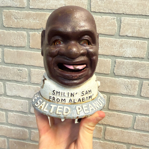 Salted Peanut Man Smilin Sam from Cast Iron Coin Bank 6" Alabama