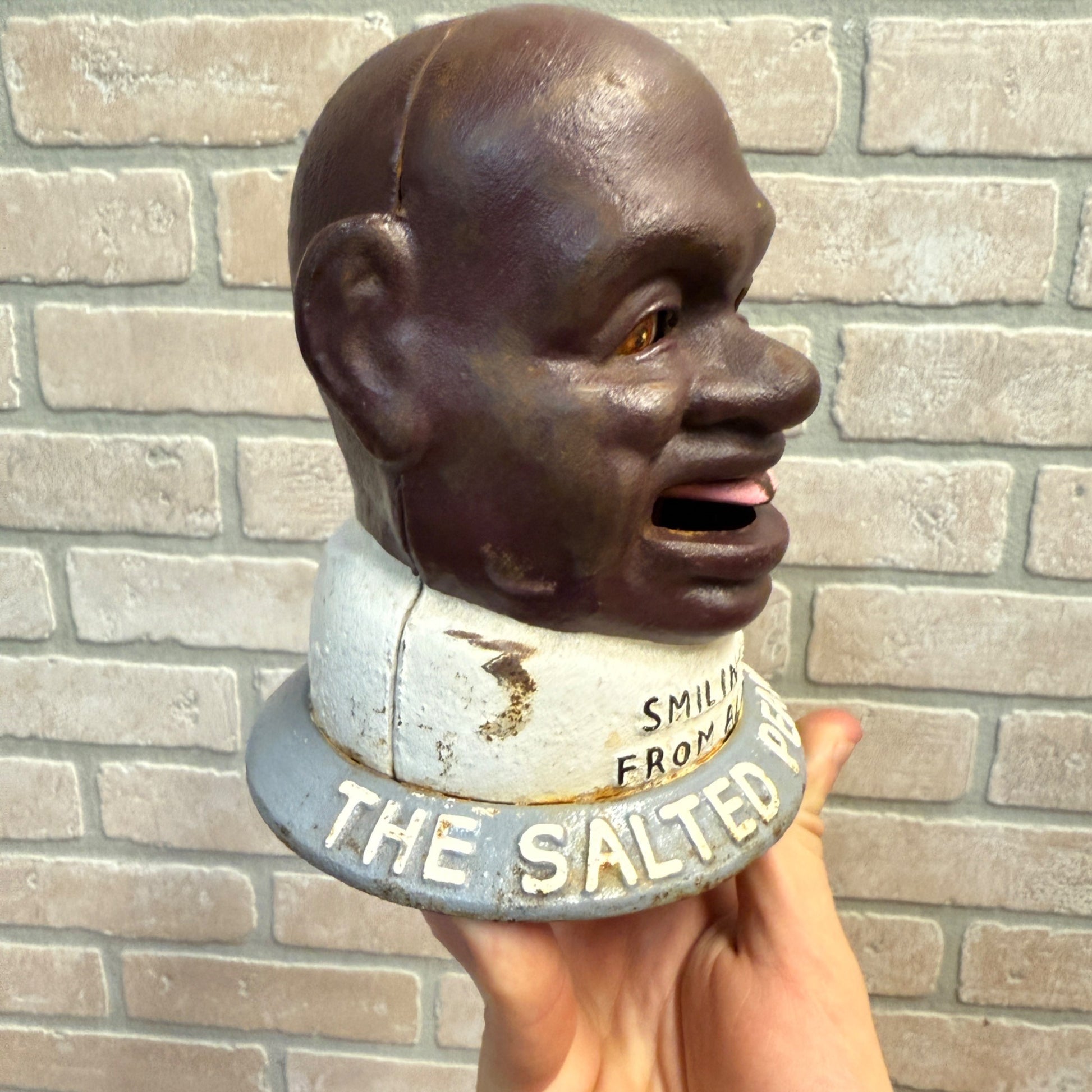 Salted Peanut Man Smilin Sam from Cast Iron Coin Bank 6" Alabama