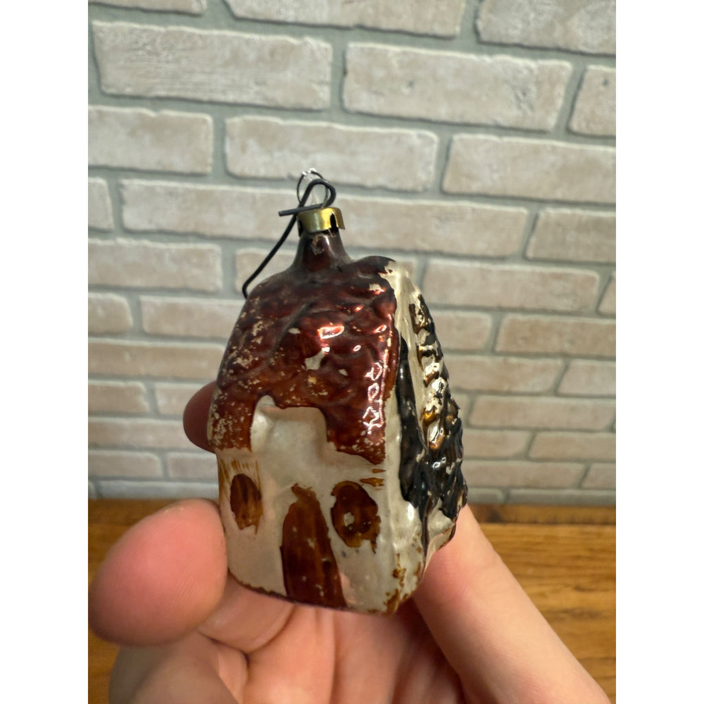 Antique Mercury Glass House w/ Pine Tree Christmas Ornament  German