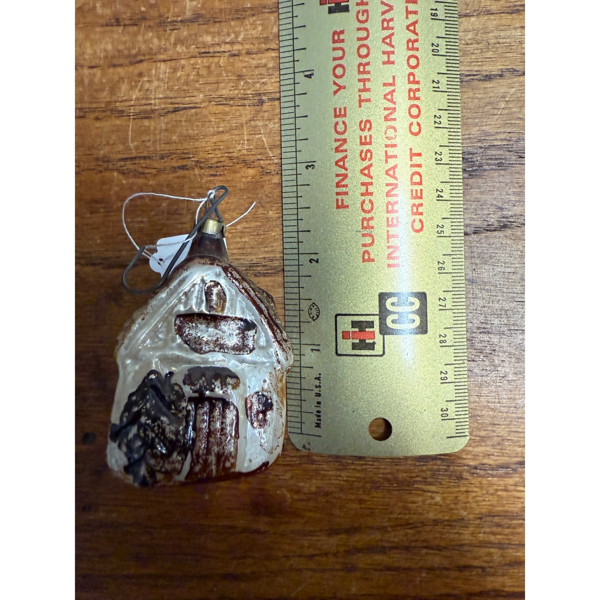 Antique Mercury Glass House w/ Pine Tree Christmas Ornament  German