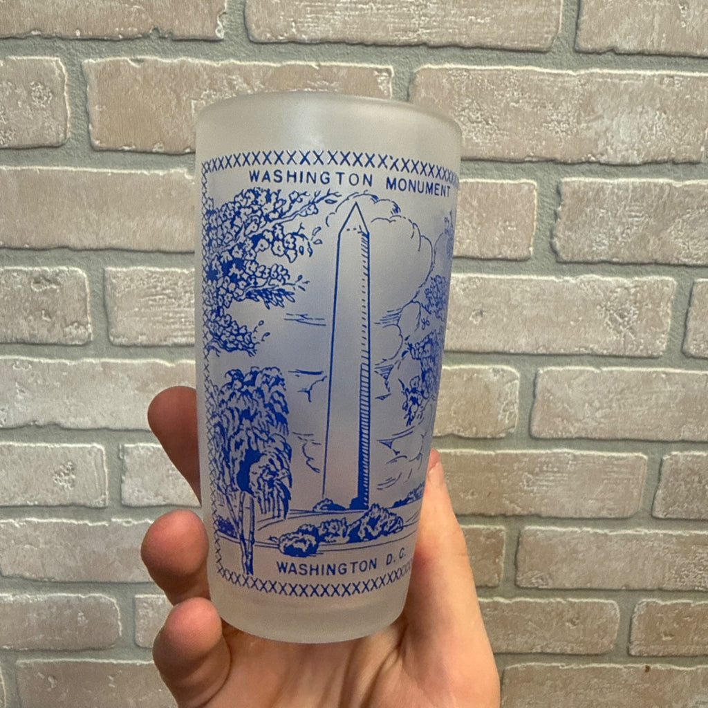 Vintage Frosted Drinking Glass Washington, D.C. United State's Capitol and Washington Monument.