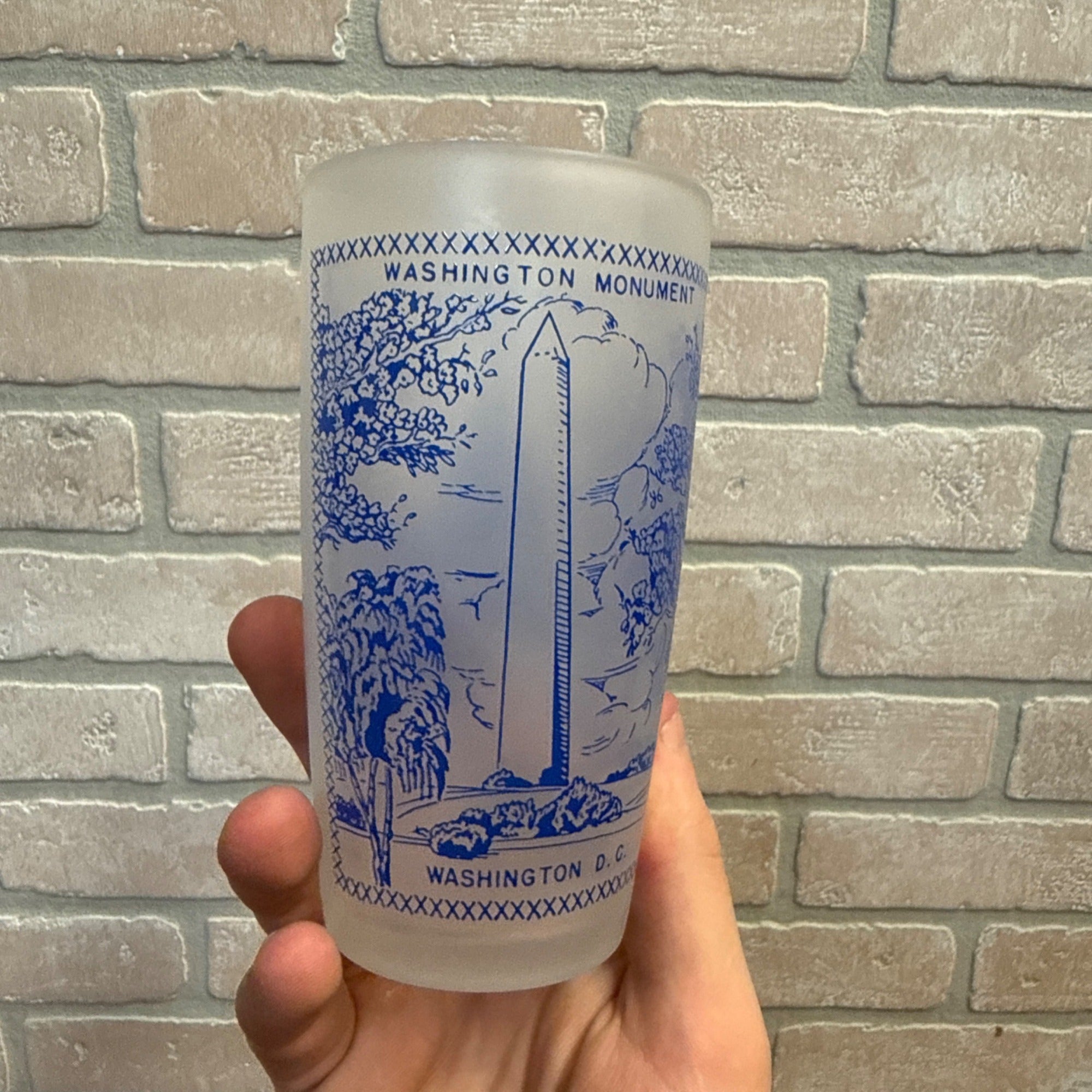 Vintage Frosted Drinking Glass Washington, D.C. United State's Capitol and Washington Monument.