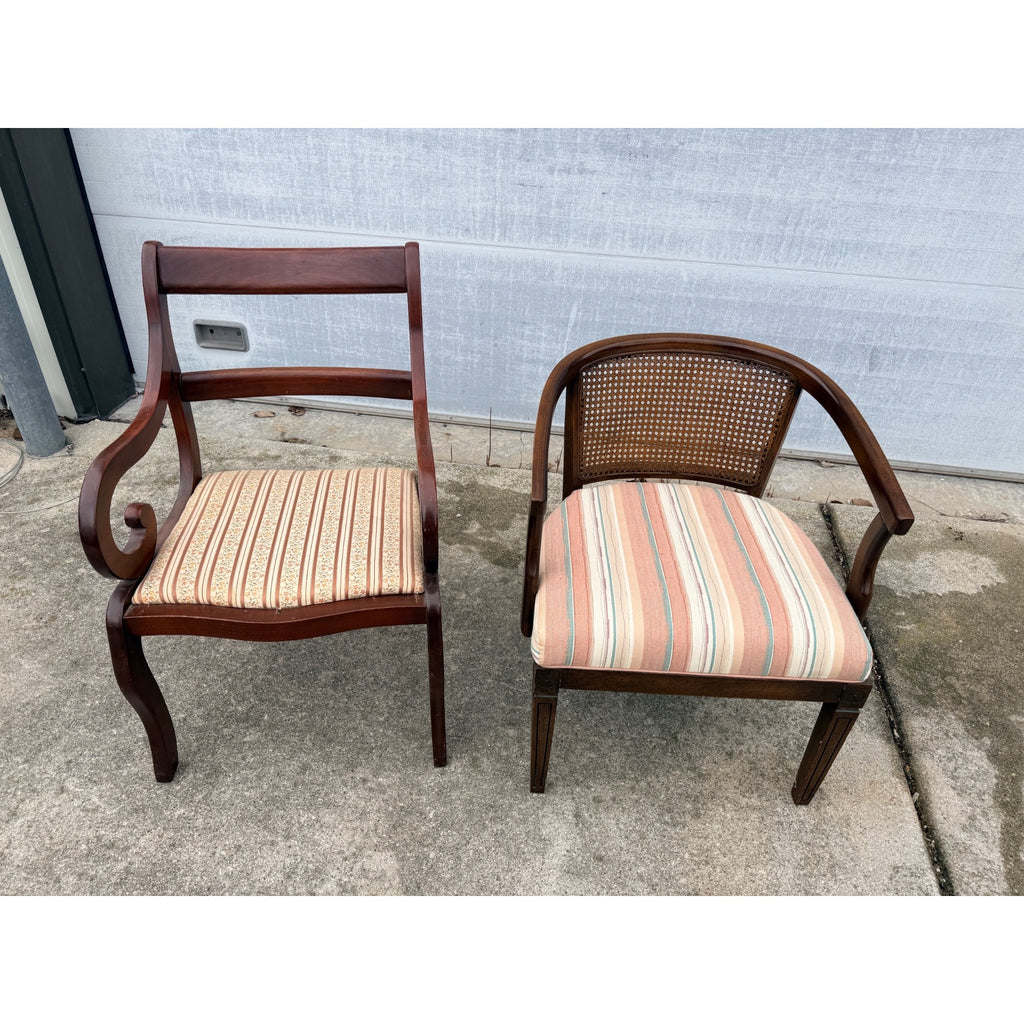 Vintage Mid-Century Wooden Accent Chairs  - Cane Back & Armchair