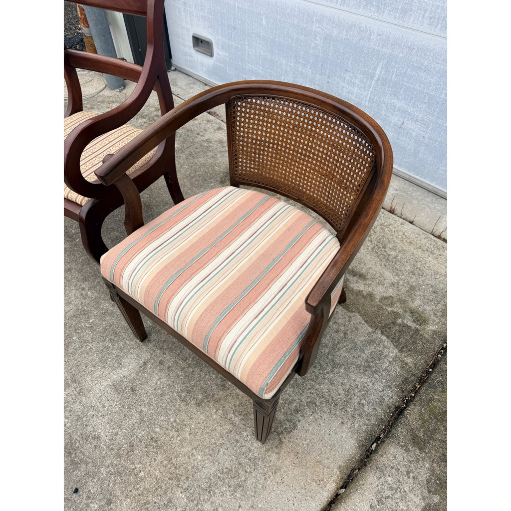 Vintage Mid-Century Wooden Accent Chairs  - Cane Back & Armchair