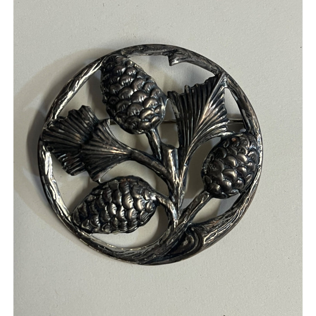 Danecraft Sterling Silver 925 Pine Needle & Pine Cone Branch Circle Brooch Pin