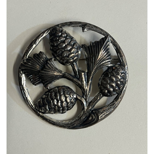 Danecraft Sterling Silver 925 Pine Needle & Pine Cone Branch Circle Brooch Pin