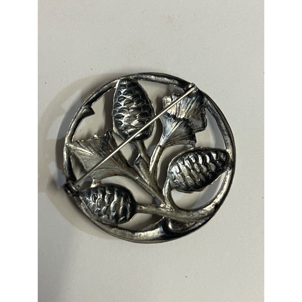 Danecraft Sterling Silver 925 Pine Needle & Pine Cone Branch Circle Brooch Pin
