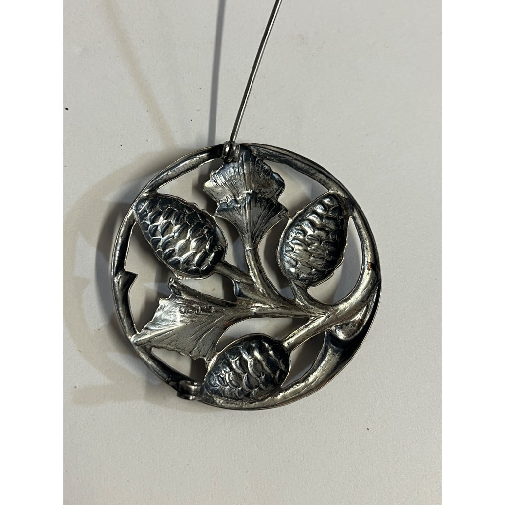 Danecraft Sterling Silver 925 Pine Needle & Pine Cone Branch Circle Brooch Pin