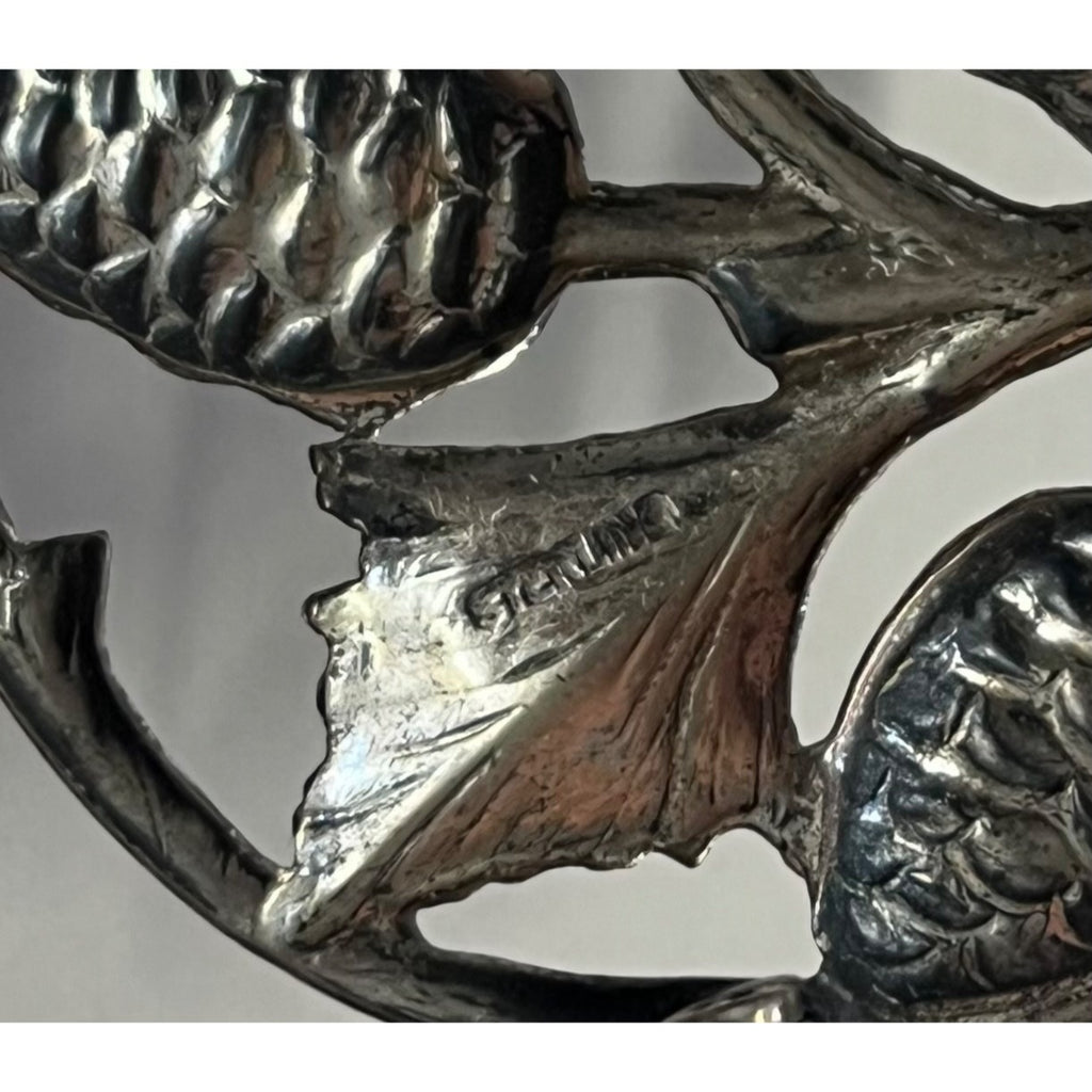 Danecraft Sterling Silver 925 Pine Needle & Pine Cone Branch Circle Brooch Pin
