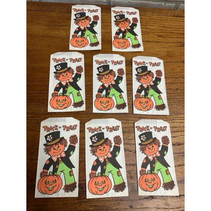 Vintage 1980s Halloween Scarecrow & JOL Trick or Treat Candy Bags Fun World