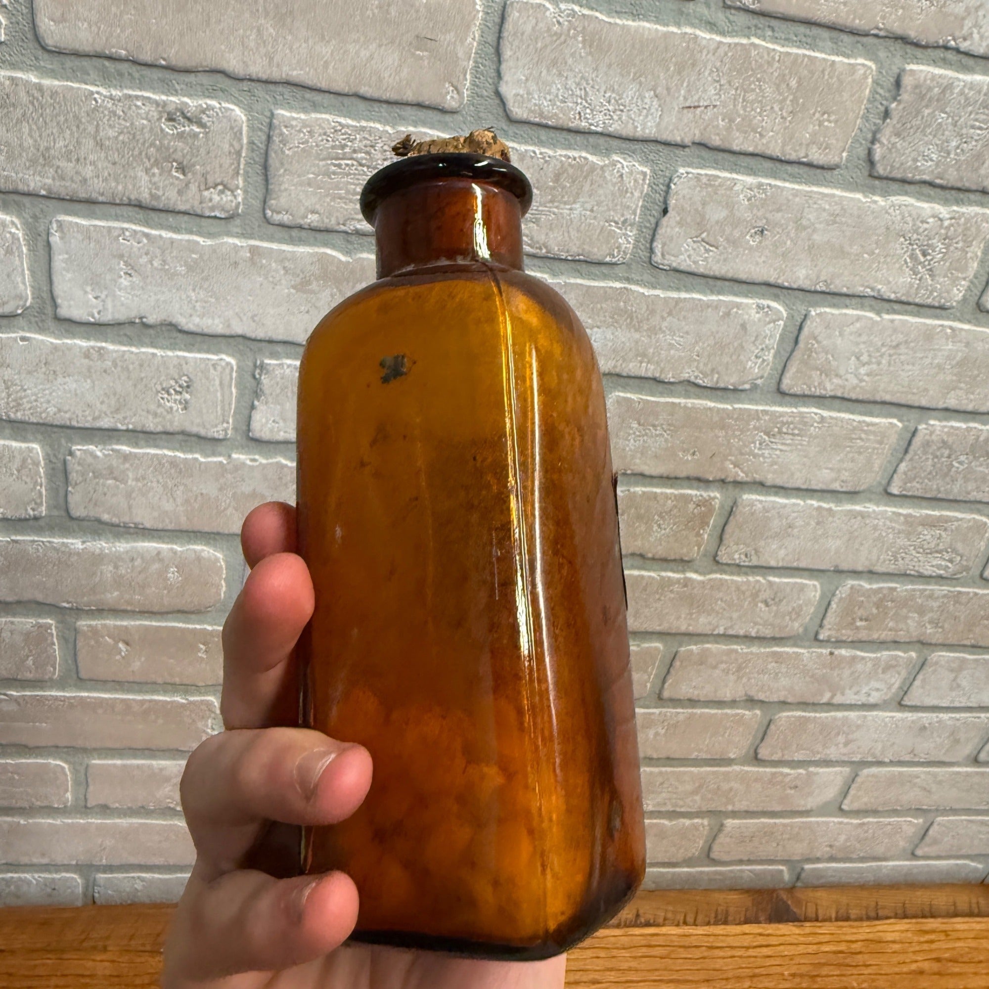 Antique Amber Glass Medicine Bottle Acetanilide Label John Wyeth & Brother