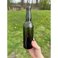 Antique 19th Century Early Dark Olive Green Bottle Push-up Base Tooled double Ring Lip 1800s