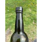 Antique 19th Century Early Dark Olive Green Bottle Push-up Base Tooled double Ring Lip 1800s